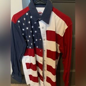 American Flag Pearl snap button down, size m